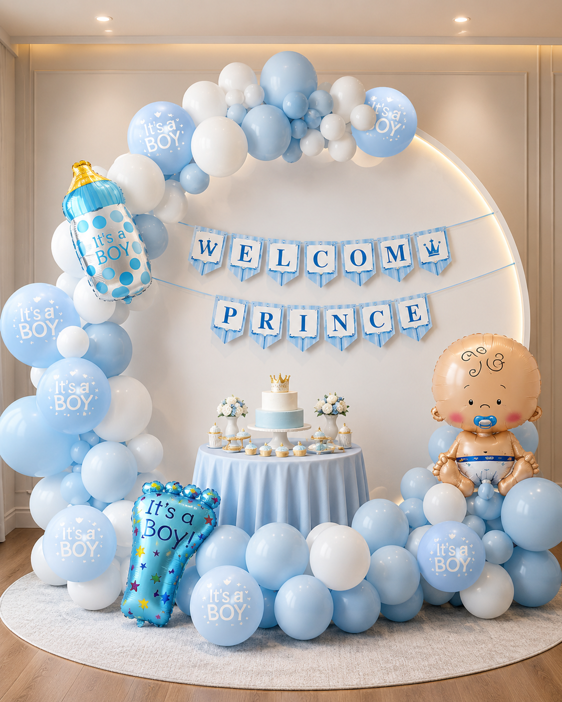 Blue welcome baby boy colour event decoration style